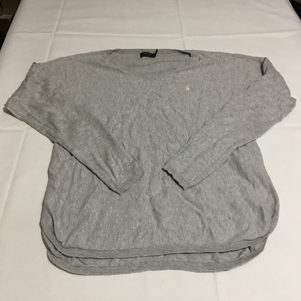 Polo Ralph Lauren V-Neck Sweater Women Medium Gray Lightweight